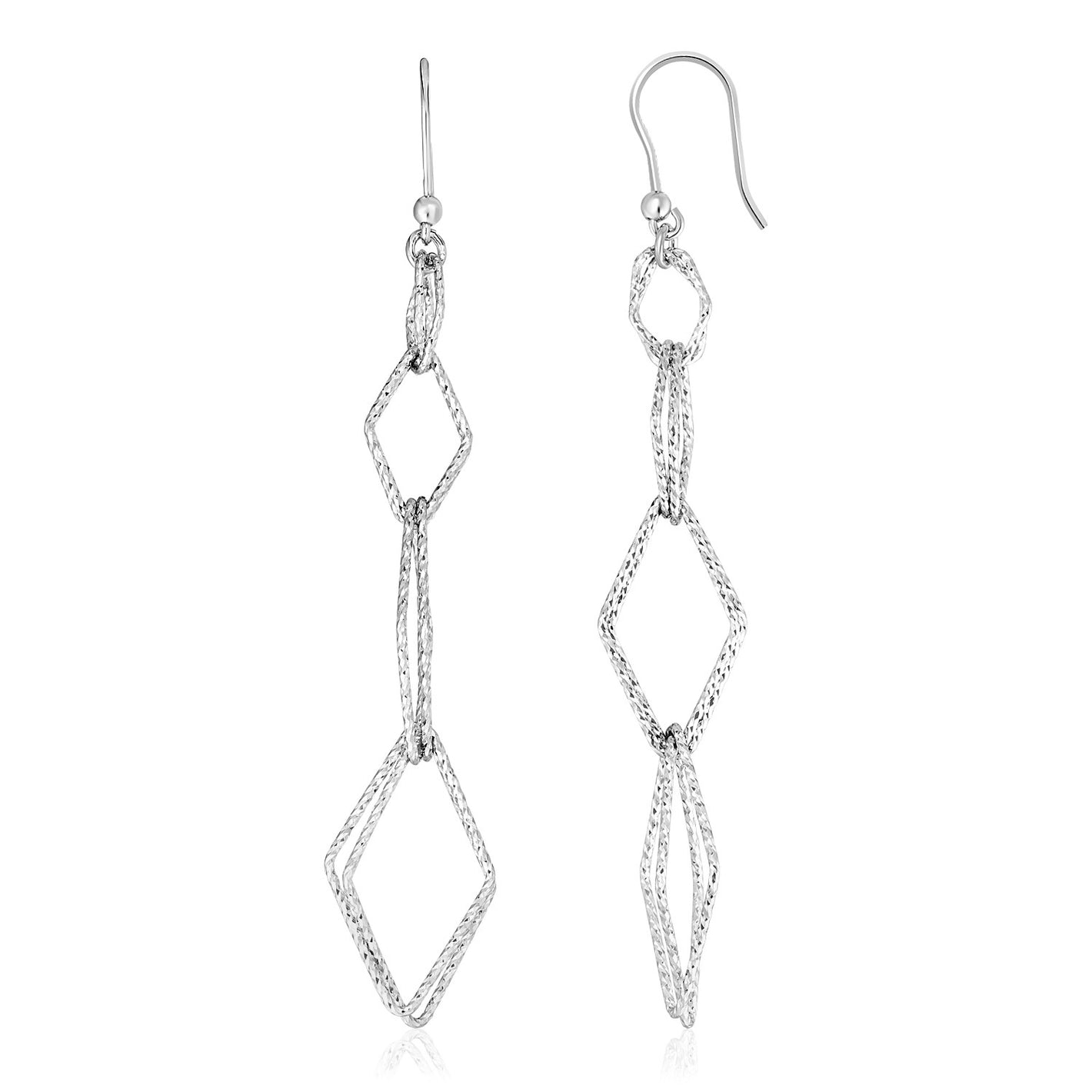 Sterling Silver Textured Interlocking Diamond Motif Dangle Earrings