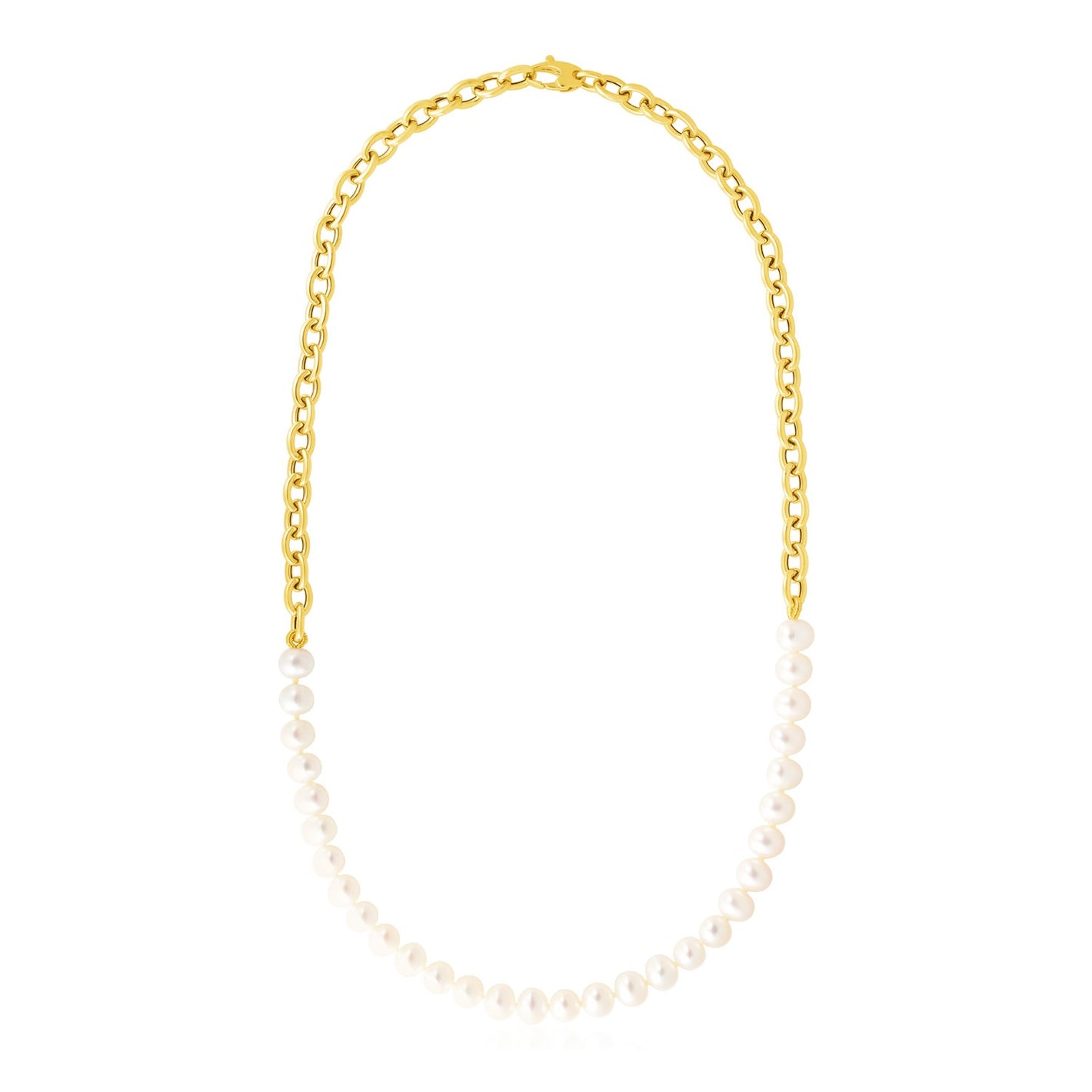 14k Yellow Gold Oval Chain Necklace with Pearls