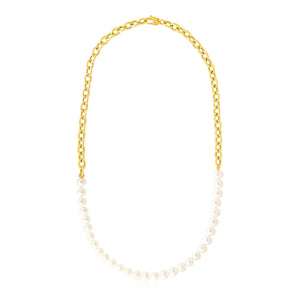 14k Yellow Gold Oval Chain Necklace with Pearls