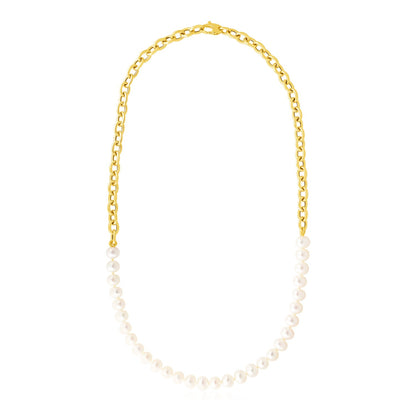 14k Yellow Gold Oval Chain Necklace with Pearls