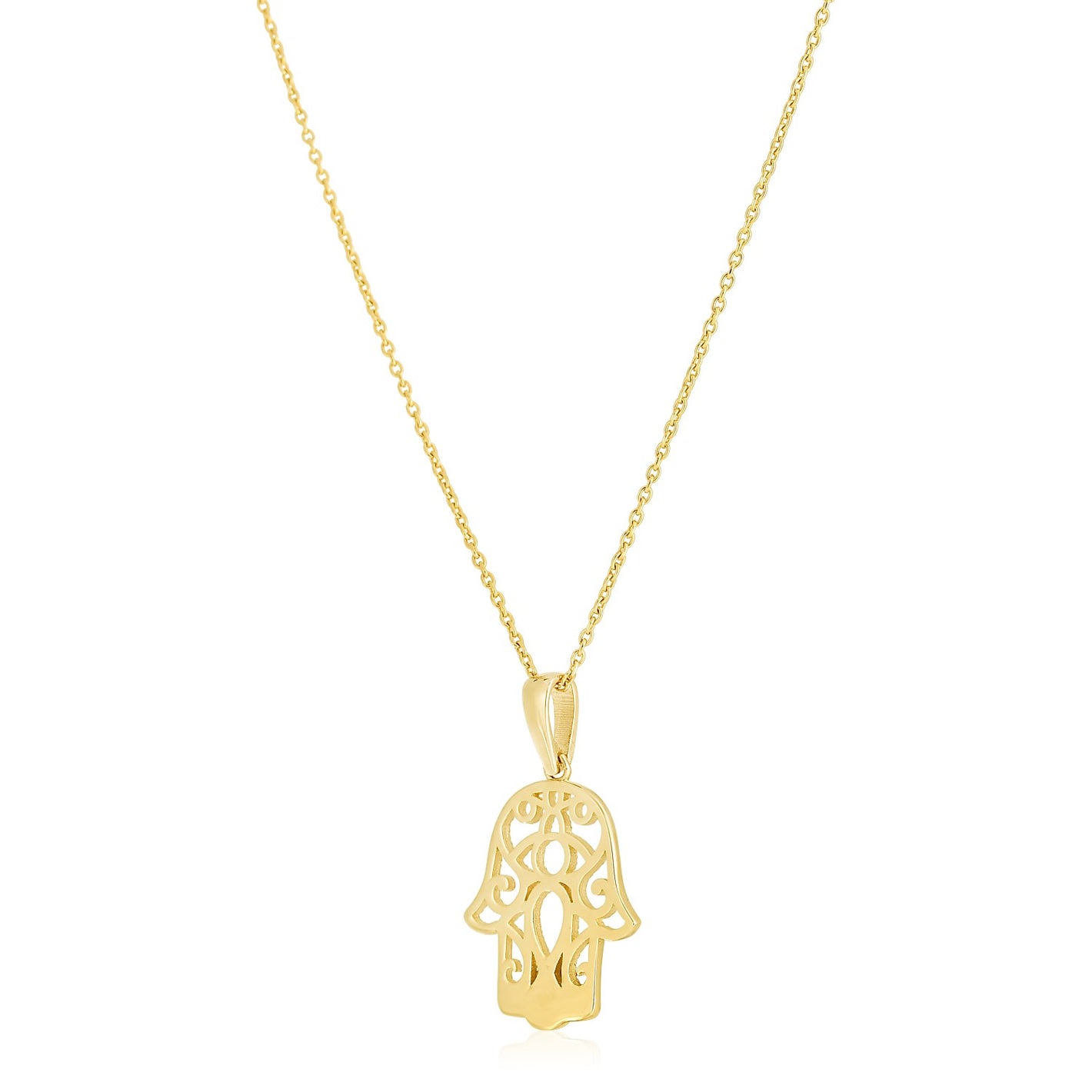 14k Yellow Gold High Polish Hamsa Amulet Necklace