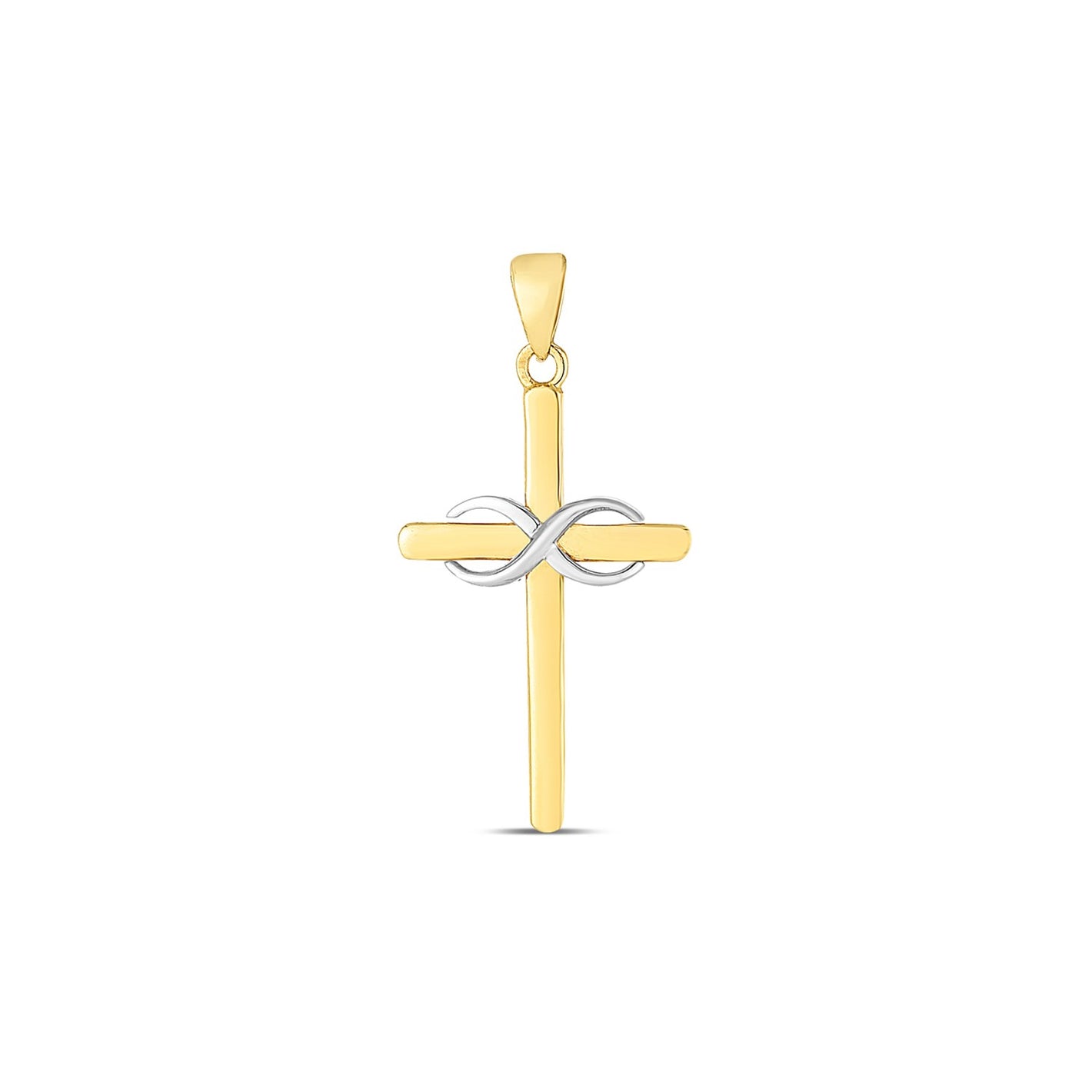 14k Two Tone Gold High Polish Diamond Cut Cross Pendant