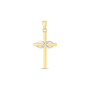 14k Two Tone Gold High Polish Diamond Cut Cross Pendant