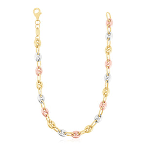 14k Tri Color Gold High Polish Puffed Mariner Link Chain