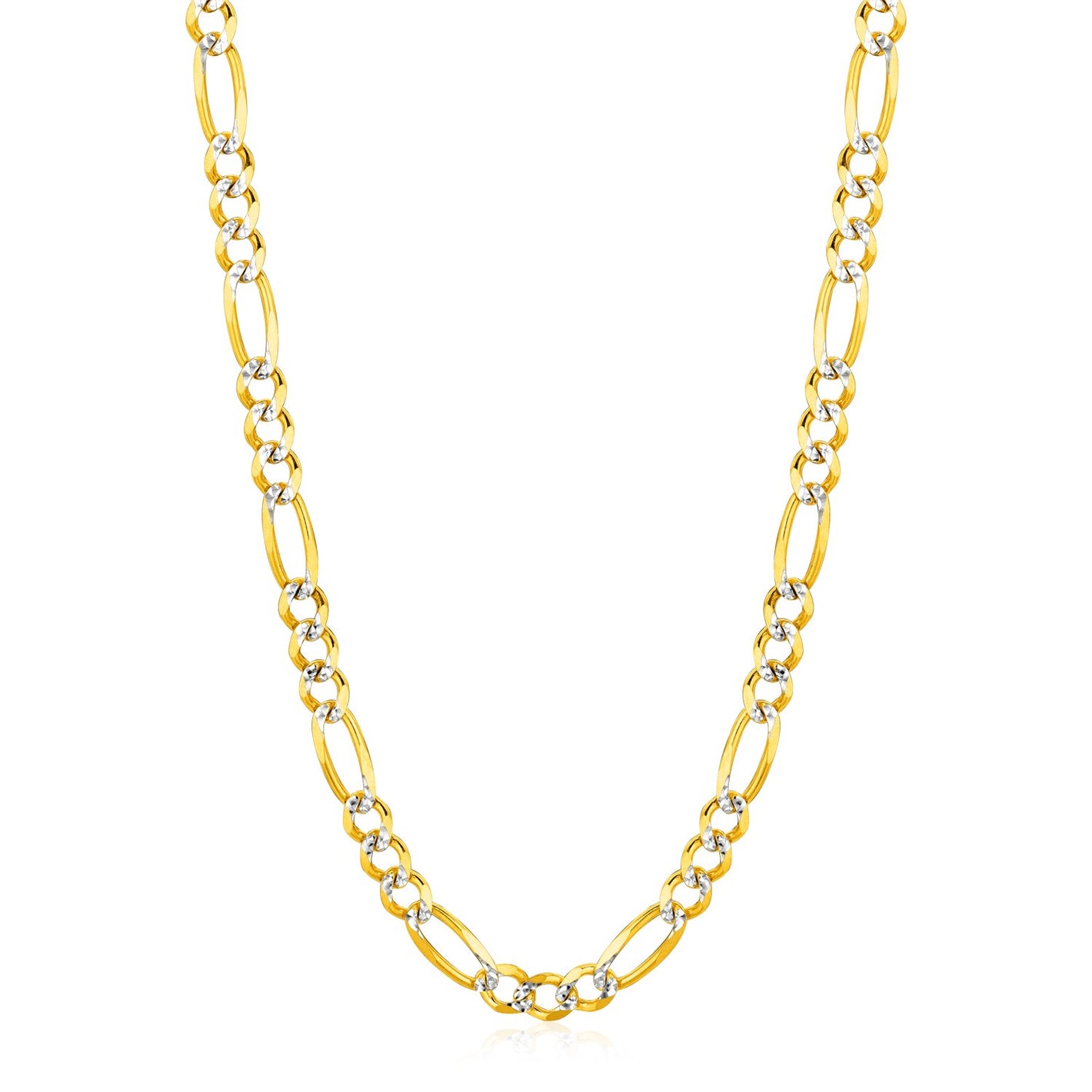 6.0mm 14K Yellow Gold Solid Pave Figaro Chain