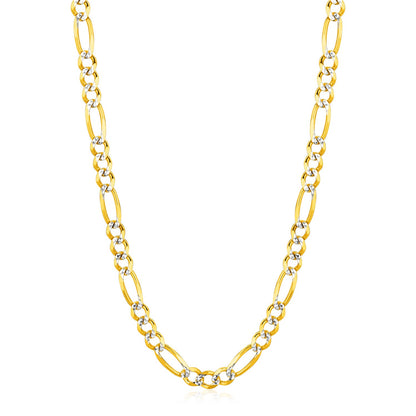 6.0mm 14K Yellow Gold Solid Pave Figaro Chain