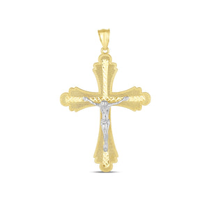 14k Two Tone Gold High Polish Diamond Cut Cross Pendant