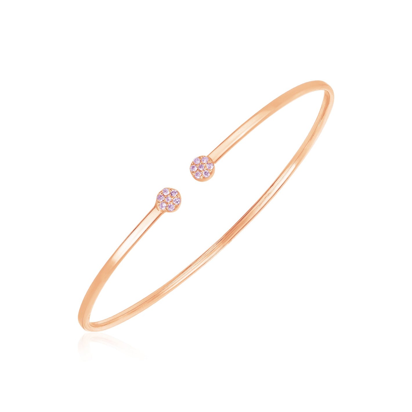 14k Rose Gold High Polish Diamond Cluster Bangle (2mm)