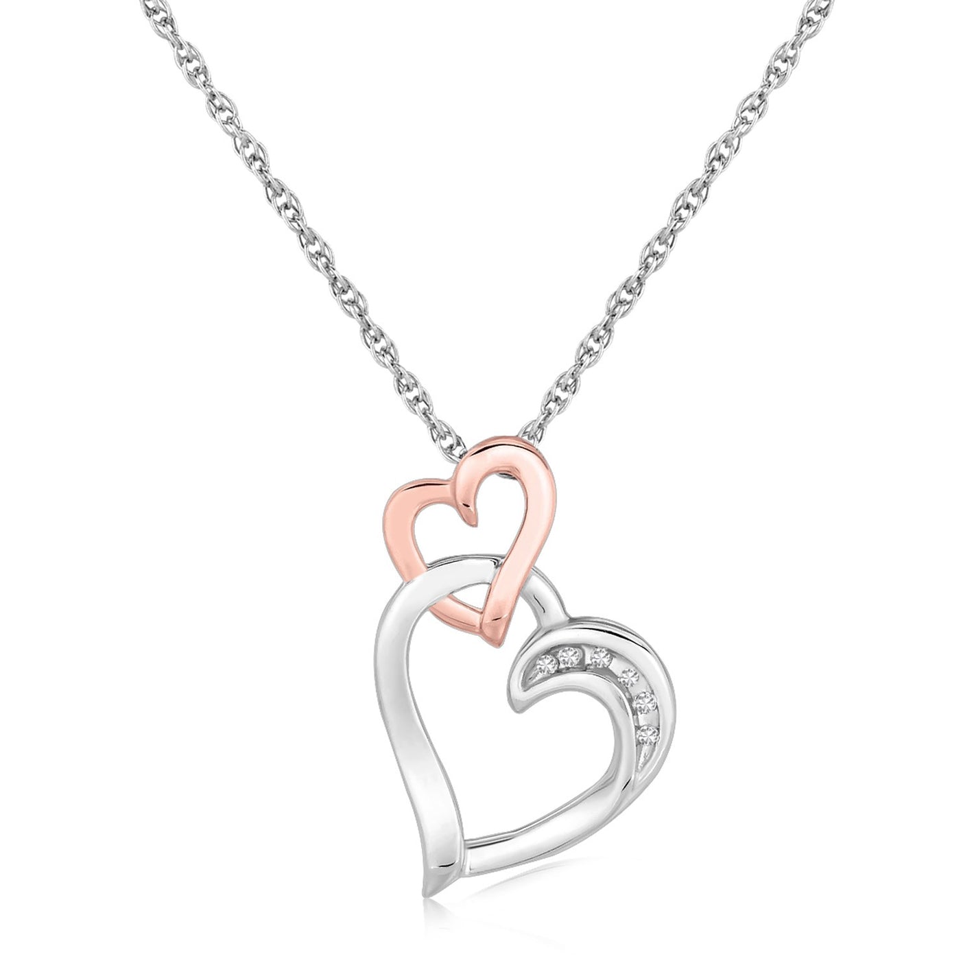 Women's Sterling Silver Cascading Dual Heart Diamond Accented Pendant (.02 cttw)