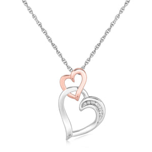 Women's Sterling Silver Cascading Dual Heart Diamond Accented Pendant (.02 cttw)