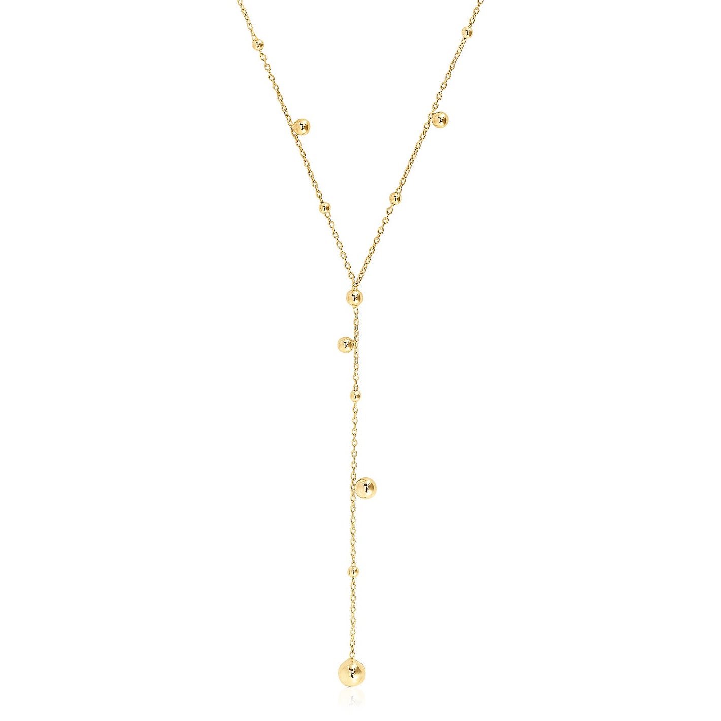 14k Yellow Gold High Polish Bead Lariat Drop Necklace