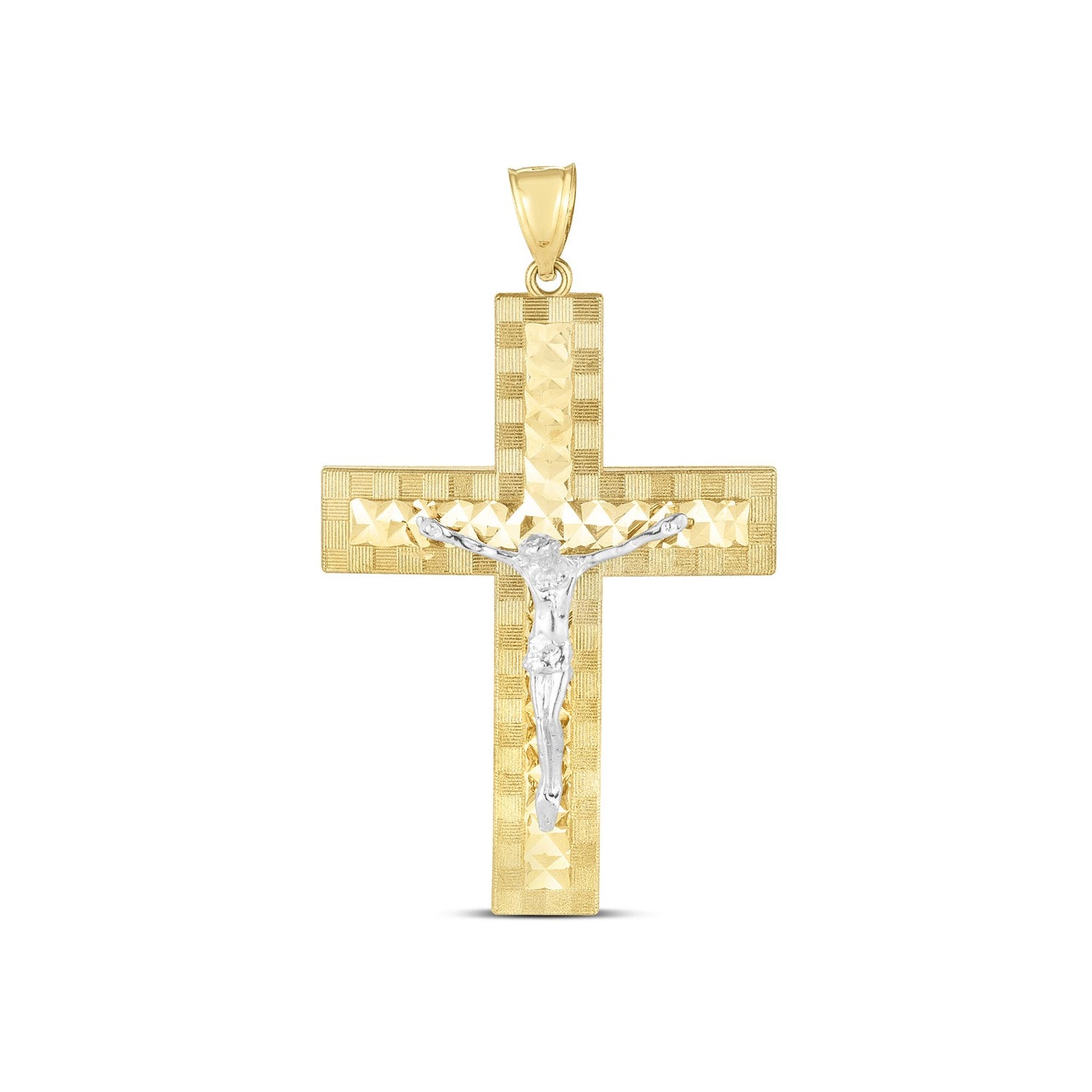 14k Two Tone Gold High Polish Diamond Cut Cross Pendant