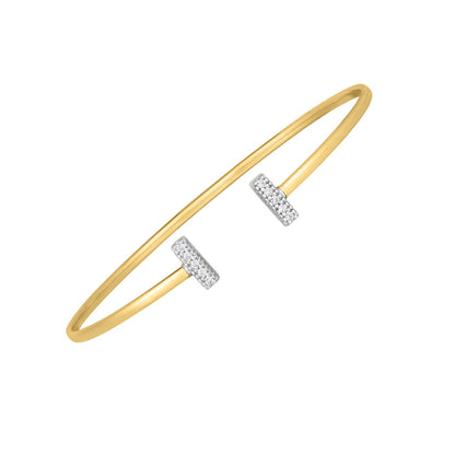 14k Two Tone Gold Diamond Tee Bar Bangle