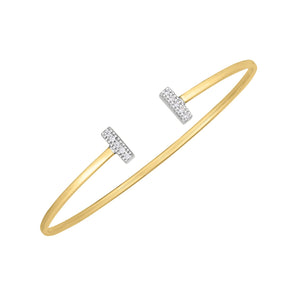 14k Two Tone Gold Diamond Tee Bar Bangle