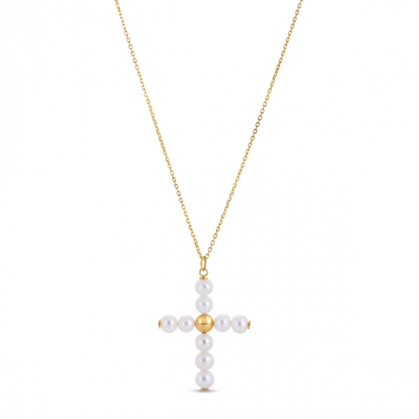 14k Yellow Gold Pearl Cross Pendant