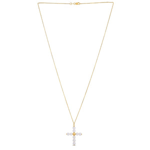 14k Yellow Gold Pearl Cross Pendant