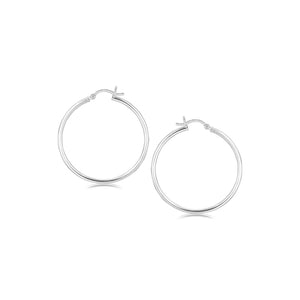 Sterling Silver Rhodium Plated Thin and Polished Hoop Style Earrings (35mm)