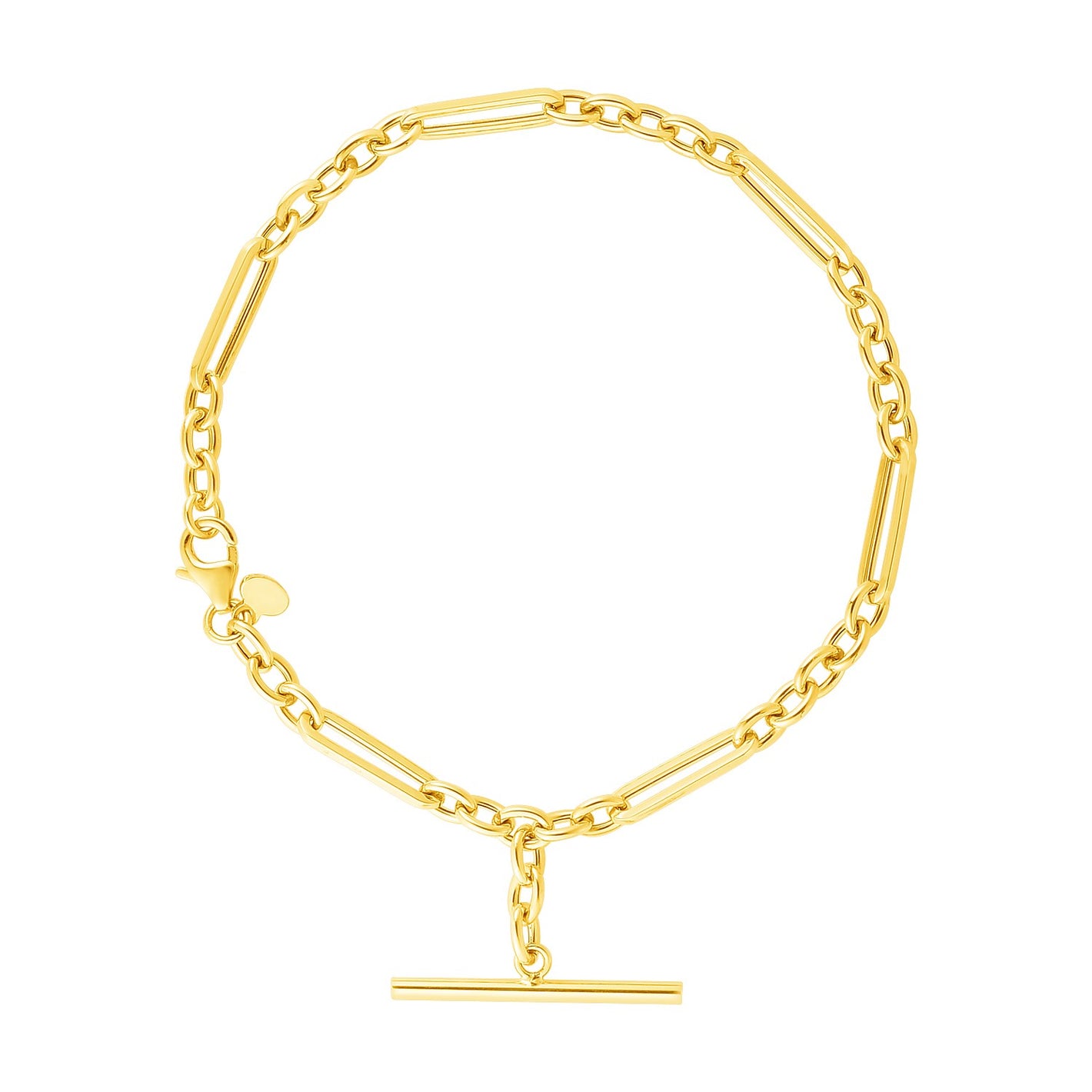 14k Yellow Gold 7 1/5 inch Alternating Oval and Round Chain Bracelet with Toggle