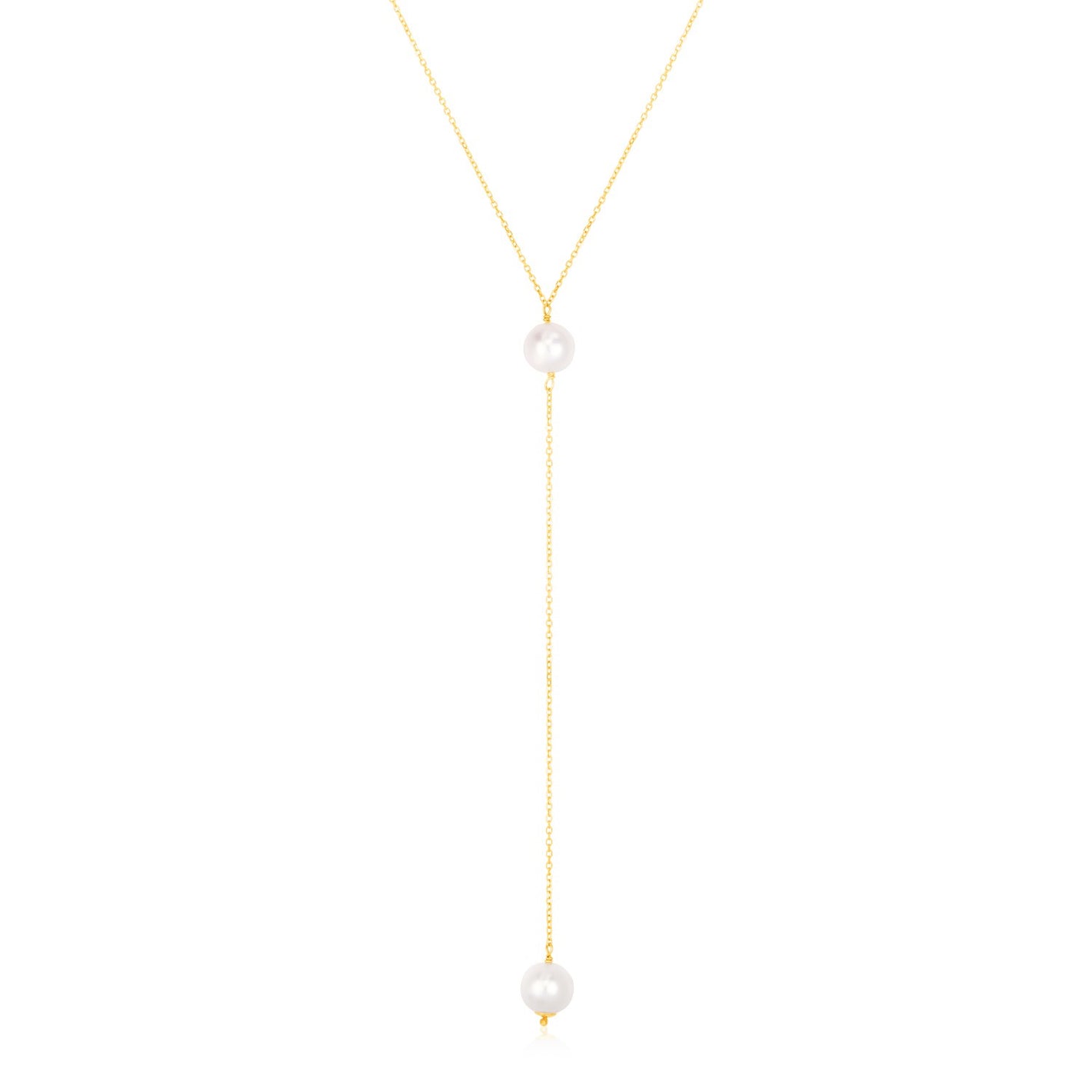 14k Yellow Gold Lariat Necklace with Pearls