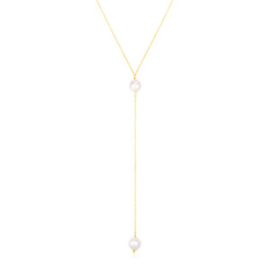 14k Yellow Gold Lariat Necklace with Pearls