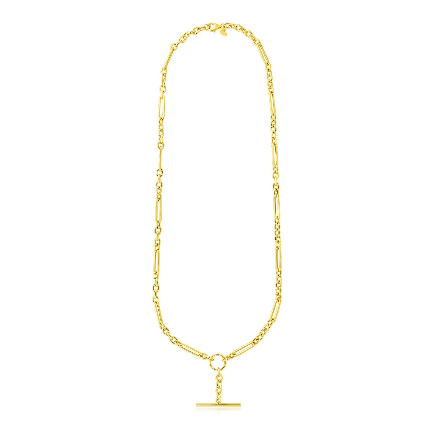 14k Yellow Gold Alternating Oval and Round Chain Necklace with Toggle