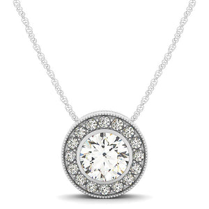 Diamond Pendant with Halo Design with Center Bezel in 14k White Gold (5/8 cttw)