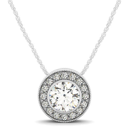 Diamond Pendant with Halo Design with Center Bezel in 14k White Gold (5/8 cttw)