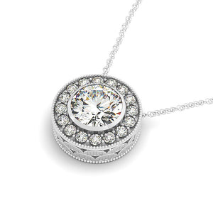 Diamond Pendant with Halo Design with Center Bezel in 14k White Gold (5/8 cttw)