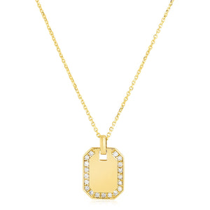 14k Yellow Gold High Polish Diamond Octagon Tag Necklace