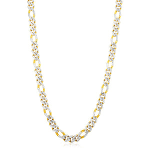 14k Yellow Gold White Pave High Polish Modern Lite Figaro Chain (8.0mm)