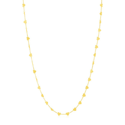 14k Yellow Gold Long Mirrored Heart Chain Station Necklace