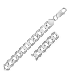 Rhodium Plated 13.6mm Sterling Silver Curb Style Chain