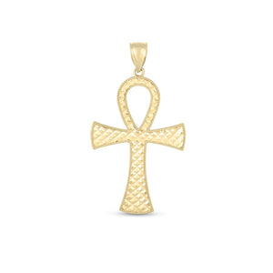 14k Yellow Gold High Polish Textured Ankh Pendant