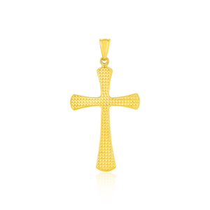 14k Yellow Gold Cross Pendant with Beaded Texture