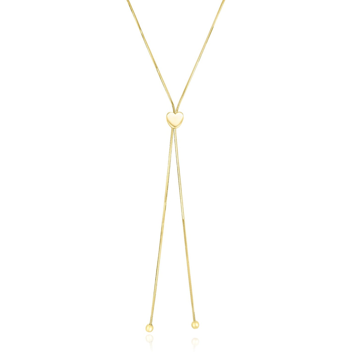 14k Yellow Gold Adjustable Heart Style Lariat Necklace