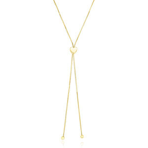 14k Yellow Gold Adjustable Heart Style Lariat Necklace