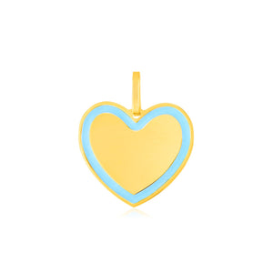 14k Yellow Gold and Blue Enamel Heart Pendant