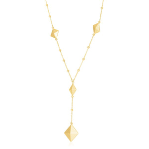 14k Yellow Gold High Polish Pyramid Station Lariat Drop Necklace