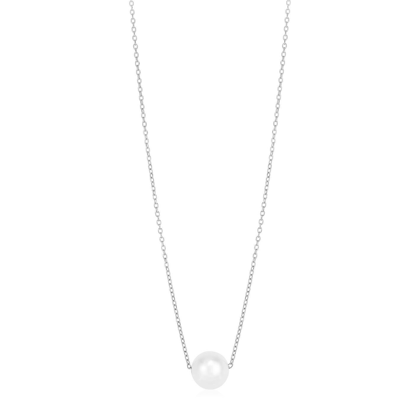 14k White Gold Pearl Solitaire Necklace