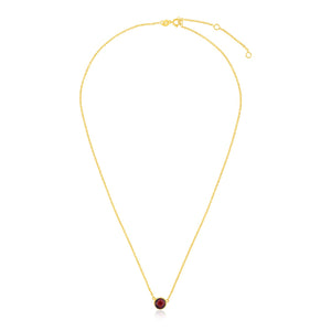 14k Yellow Gold 17 inch Necklace with Round Garnet