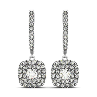 14k White Gold Double Halo Cushion Outer Shaped Diamond Earrings (3/4 cttw)