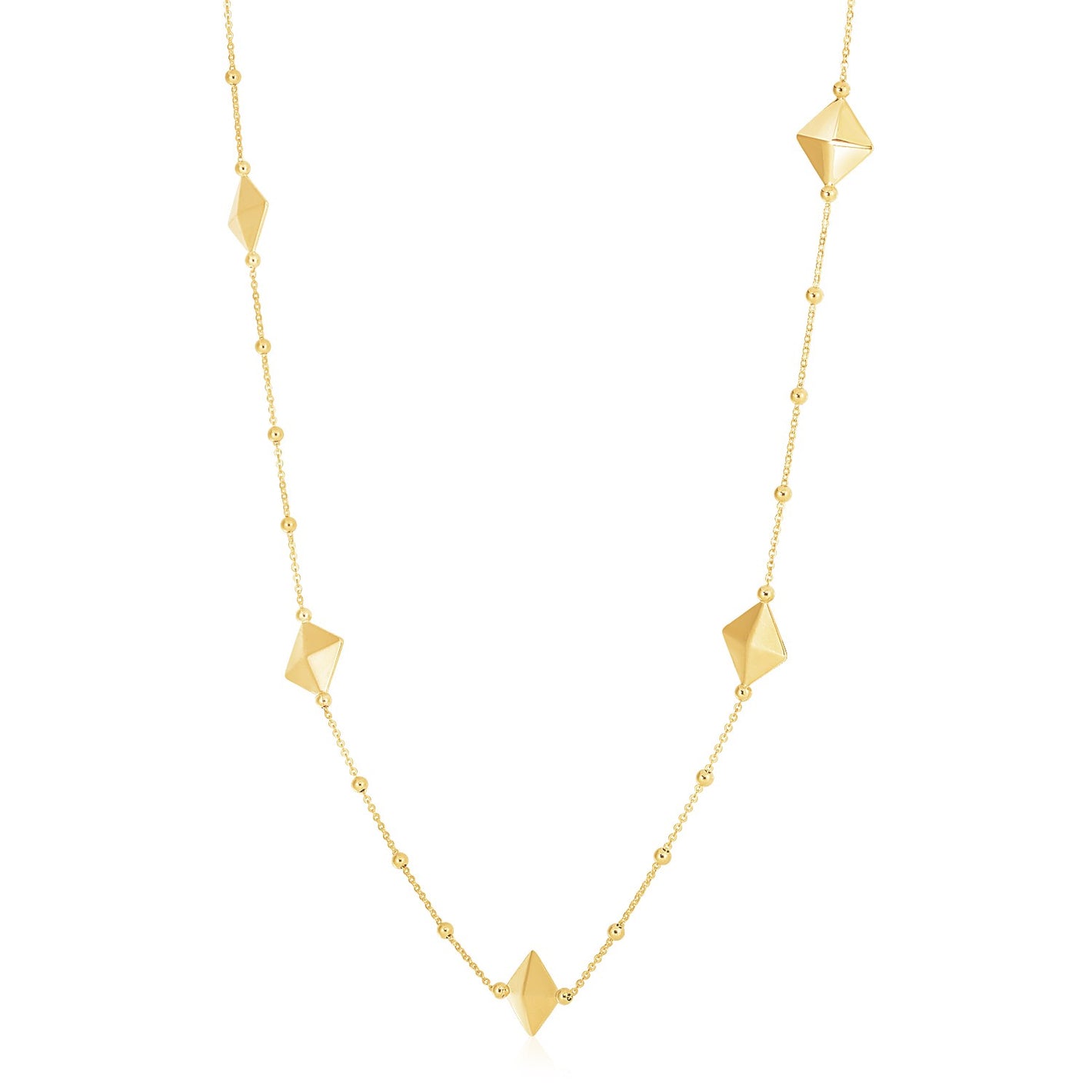 14k Yellow Gold High Polish Pyramid Station Necklace