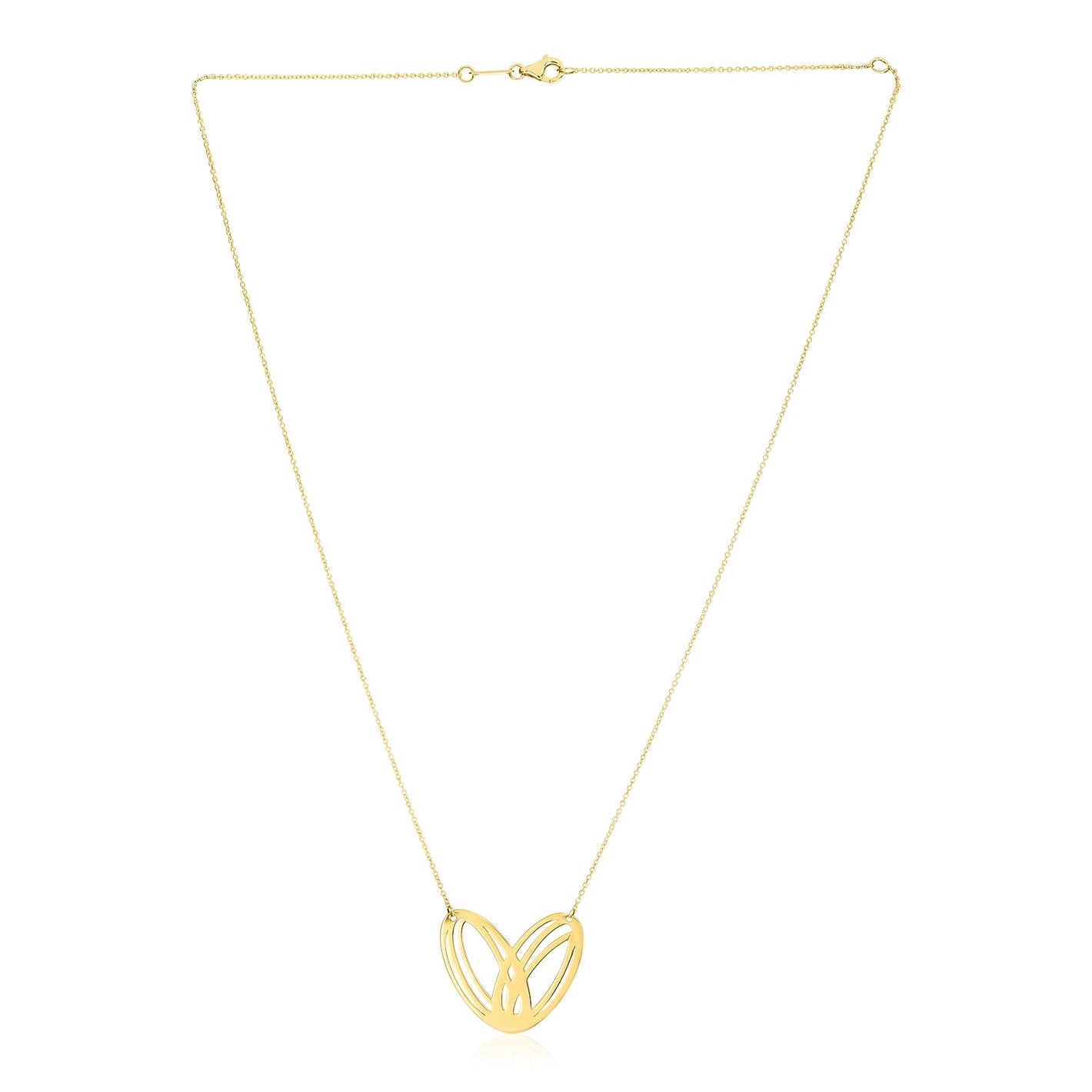 14k Yellow Gold High Polish Large Loopy Heart Necklace