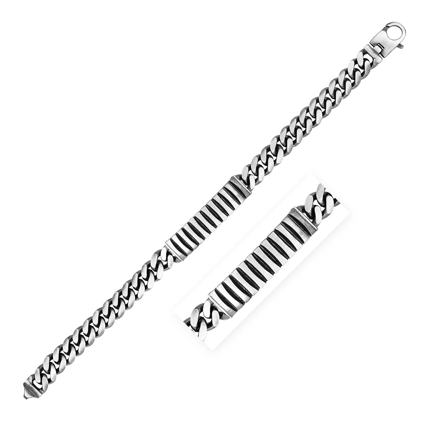 Sterling Silver Gunmetal Finish Cuban Link ID Style Bracelet