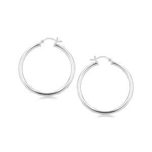 Sterling Silver Rhodium Plated Polished Motif Hoop Earrings (35mm)