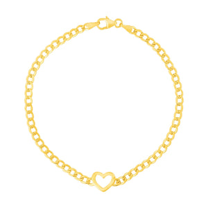 14k Yellow Gold 7 inch Curb Chain Bracelet with Heart