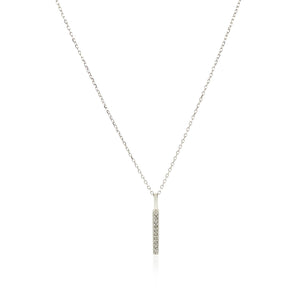 14k White Gold Bar Pendant with Diamonds