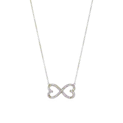 Double Heart Infinity Necklace with Cubic Zirconia in Sterling Silver