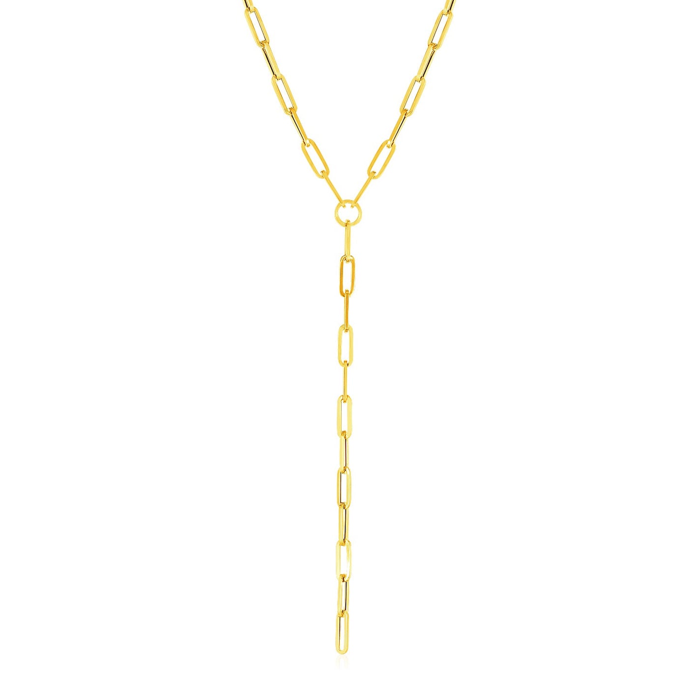 14k Yellow Gold Paperclip Chain Lariat Necklace