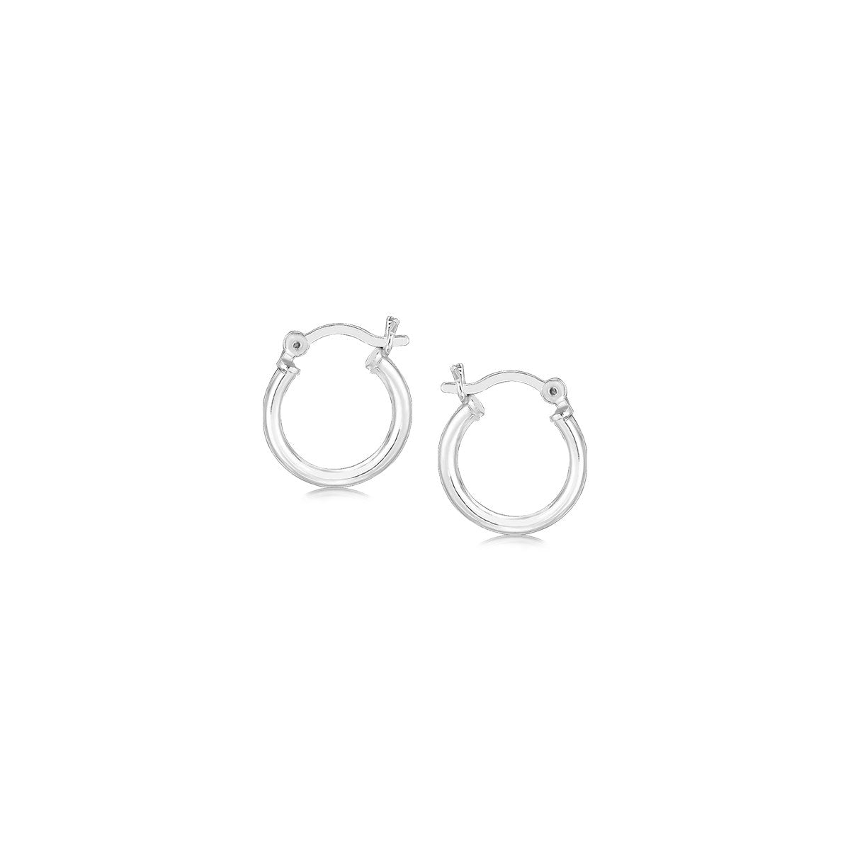 Sterling Silver Rhodium Plated Thin and Small Polished Hoop Earrings (10mm)